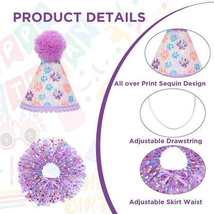 Dog Birthday Bandana with Hat and Dress Girl Set Puppy Birthday Party Supplies - Image 3