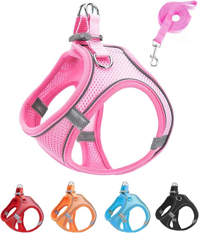 S Pink Soft Mesh Dog Harness and Leash Set, No Escape Puppy Harnesses by Unknown