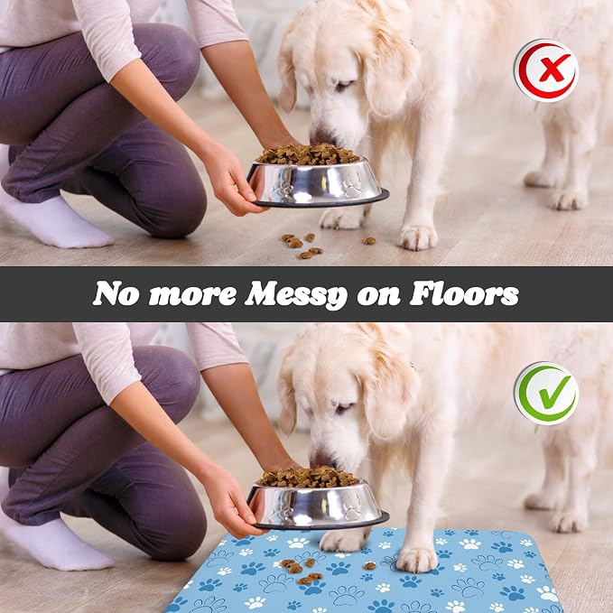 Dog Food Mat, Absorbent Water Bowl Mats Cat Pet Feeding Placemats Blue 24 * 32 - Image 5