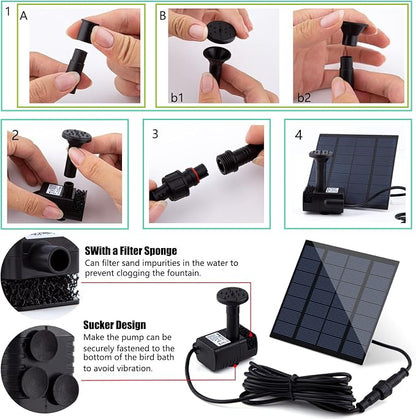 Solar Fountain Pump Kit with Separate Solar Panel, 1.8 W Upgraded Solar Water - Image 6