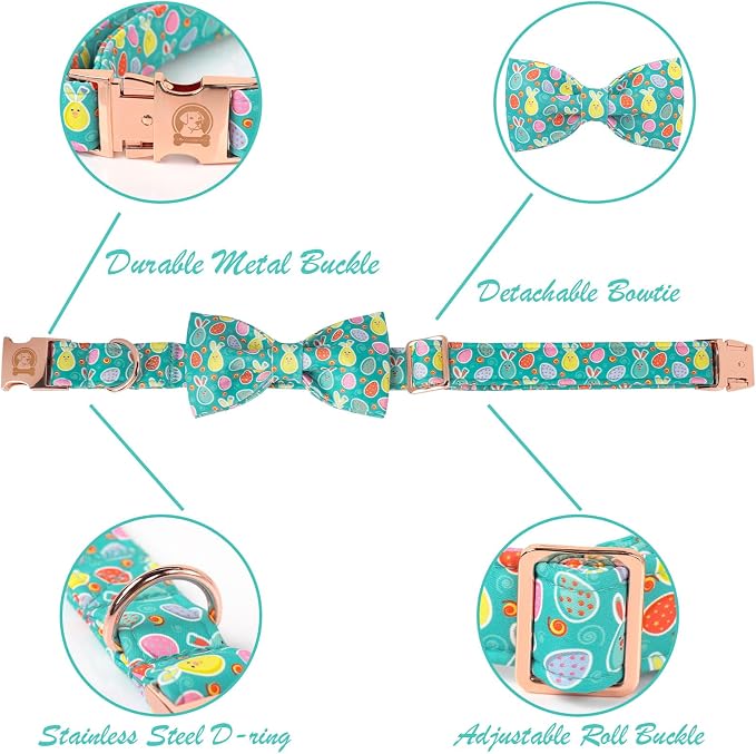 Easter Dog Collar with Bowtie, Eater Bunny Eggs Dog Collars, Soft Durable - Image 2