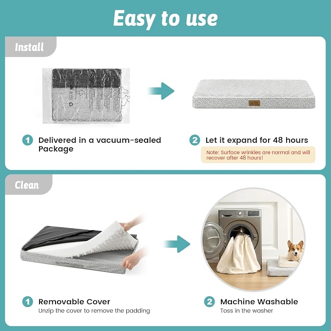 Dog Crate Bed for Small Size Dogs, Rectangular Orthopedic Cat Beds, Foam - Image 8