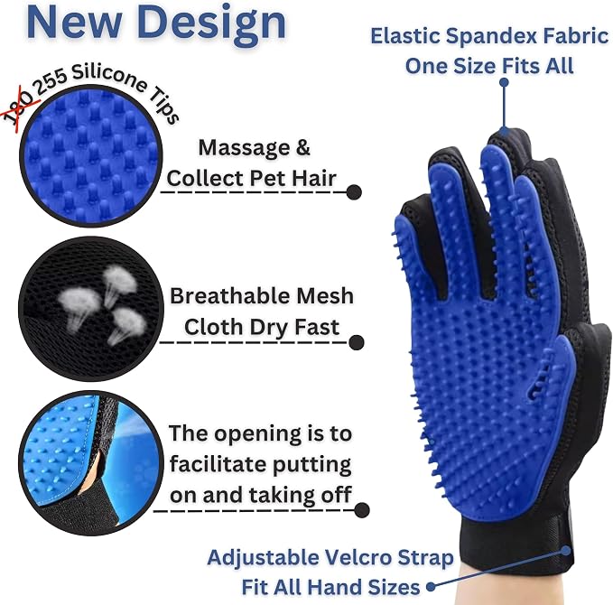 Pet Hair Remover Glove – Blue, Reusable Grooming Glove - Image 3