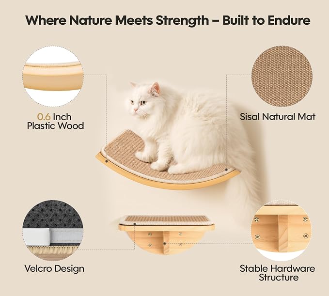 Curved Cat Wall Hammock with Scratchable Sisal Pad, Large Floating Cat Shelf - Image 2