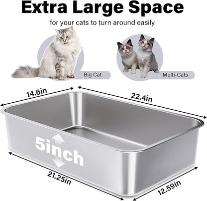 Stainless Steel Litter Box 2 Pack, XLarge Metal Litter Box - Image 2