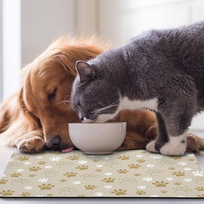 Dog Food Mat, Absorbent Water Bowl Mats Cat Pet Feeding Placemats Beige 12 * 20 - Image 7