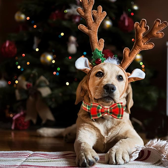 Dog Collar - Christmas Red Plaid Dog Collars Bowtie Gift Puppy Cute Soft Collar - Image 6