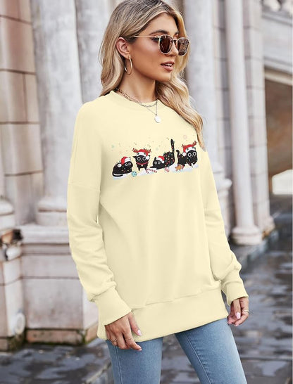FRYAID Cat Sweatshirt Women Funny Black Cat Graphic Sweater Casual Cat Crewneck - Image 4