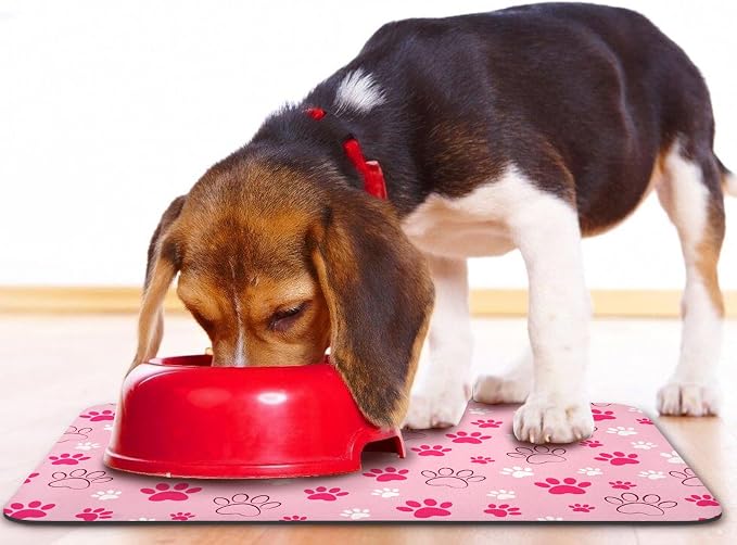 Dog Food Mat, Absorbent Water Bowl Mats Cat Pet Feeding Placemats Pink 17 * 30 - Image 6