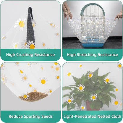 Large Bird Cage Cover, Bird Cage Seed Catcher, Adjustable Soft Airy Nylon Mesh - Image 2