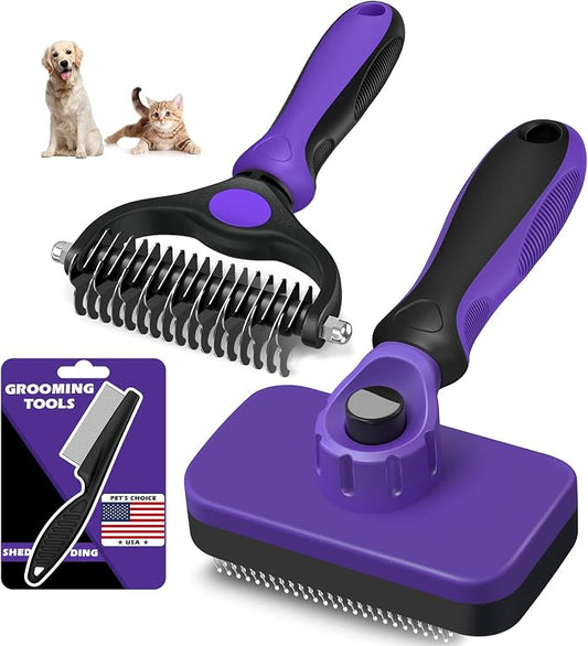 3PCS Self Cleaning Slicker Brush & Pet Grooming Rake & Flea Comb by Augwind