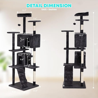 FDW | 70" Cat Tree Tower | Dark Gray | Multi-Level Indoor Activity Center - Image 7