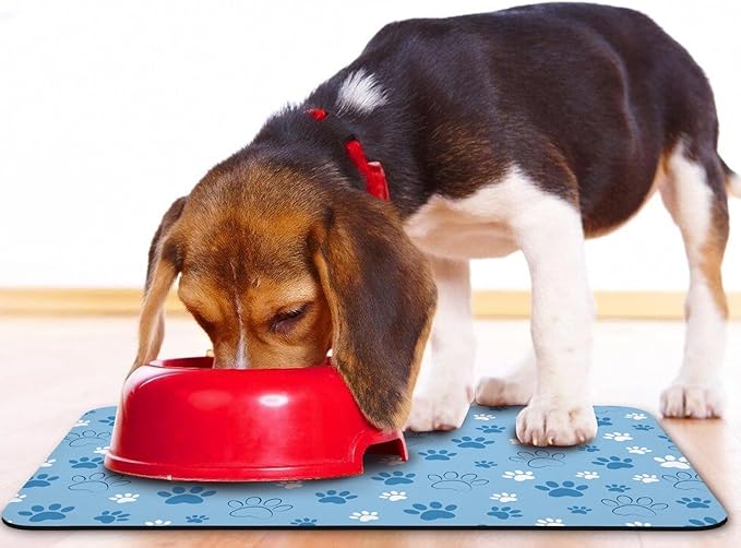 Dog Food Mat, Absorbent Water Bowl Mats Cat Pet Feeding Placemats Blue 16 * 24 - Image 6