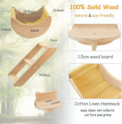 Cat Shelf for Wall Hammock Climbing Shelves and Perches Solid Wood Cat Steps - Image 5