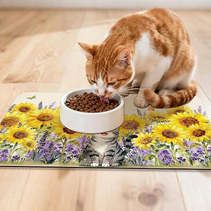 Dog Food Mat for Pet Cat Food Mat, Sunflower Absorbent Quick Dry Dog Bowl Mats - Image 3