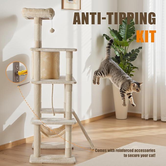 Large Cat Tree 63 Inch, Sisal Scratching Posts Board and Hammock, Pet Play House - Image 6