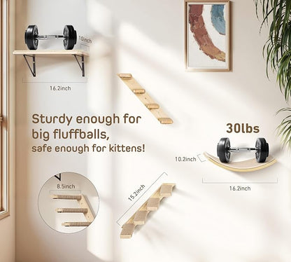 Cat Wall Shelves Set with Sisal Cats Window Perch, 4 Piece Wood Climbing - Image 5