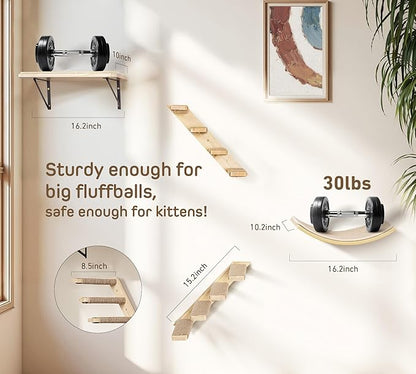 Wall Mounted Cat Shelves Set for Large Cats, 4 Piece Wood Cats Wall Furniture - Image 7