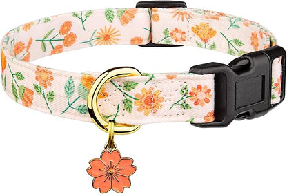 Cotton Handmade Dog Collar Cute and Distinctive Patterns Pink Sunflower by Fyeqyaou