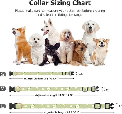Cotton Handmade Dog Collar Cute and Distinctive Patterns Green Flower - Image 3