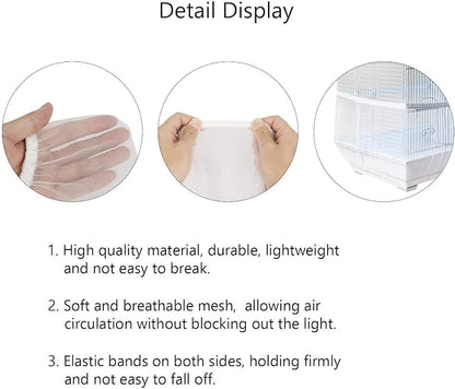 Universal Nylon Mesh Bird Cage Cover, Large White Seed Catcher - Image 7
