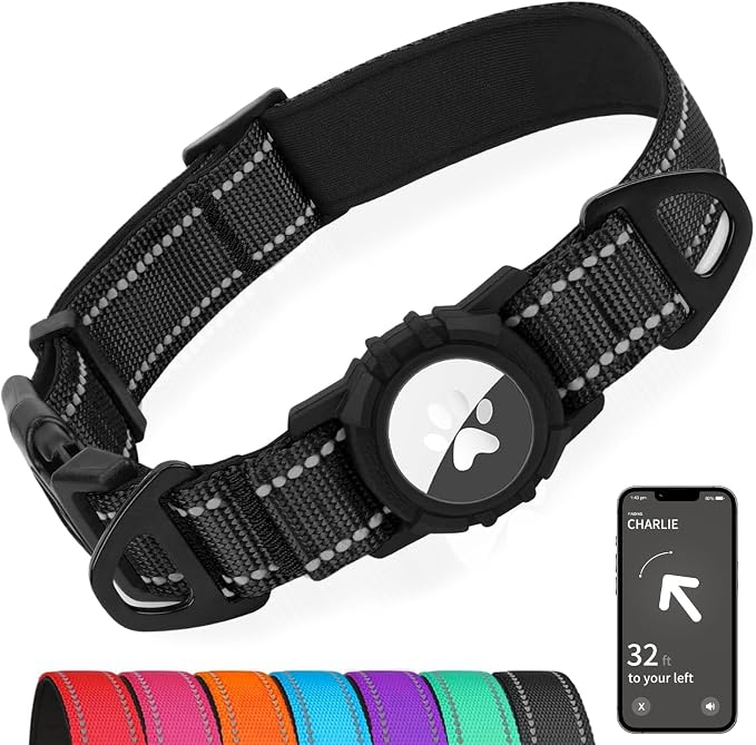 Joytale Airtag Dog Collar, Dual D-Rings, Reflective Pet Collar by Joytale
