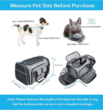 Airline Approved Pet Carrier, Large Soft Sided Pet Travel TSA Carrier 4 Sides - Image 2