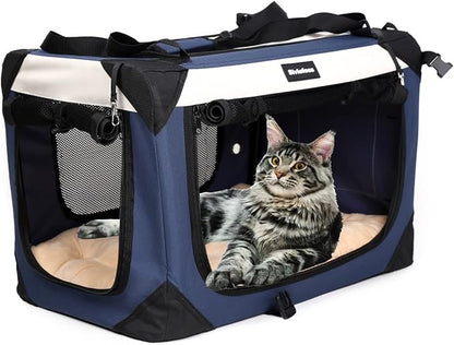 Large Cat Carrier, Collapsible Dog Travel Crate Portable Soft-Sided Pet Carrier by Sivlefoss