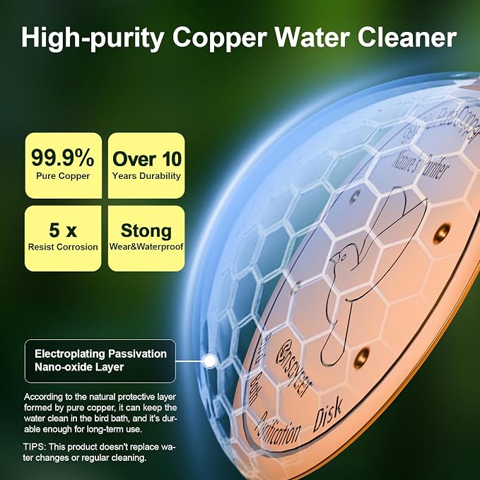 Upgraded Bird Bath Copper Disk, 0.8mm Reinforced 99.99% Pure Copper Cleaning - Image 3