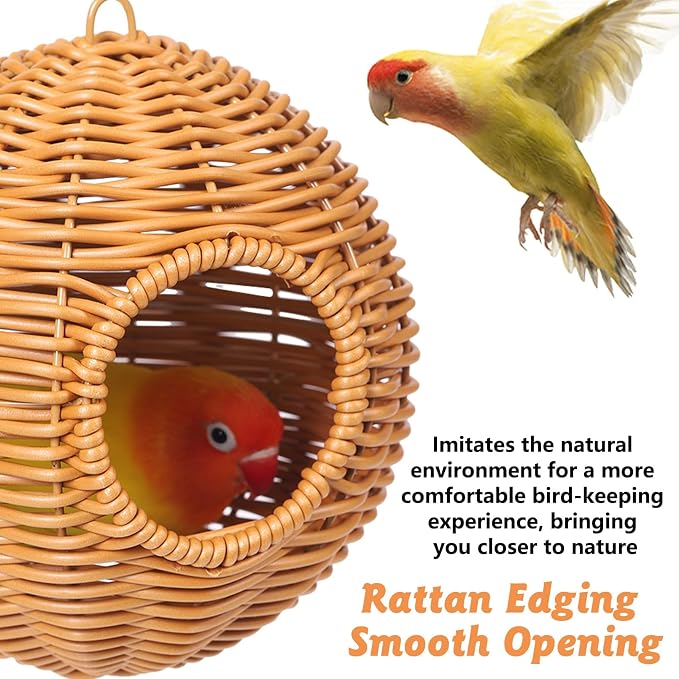 BNOSDM Rattan Bird Nest Parrot Nesting House Parakeet Hanging Swing Soft - Image 8