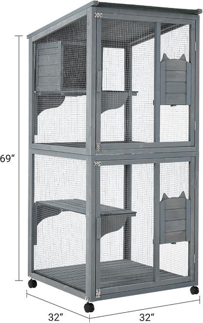 69-Inch Catio, Wooden Cat Enclosure, 4-Tier Cat House w/Waterproof Roof - Image 6