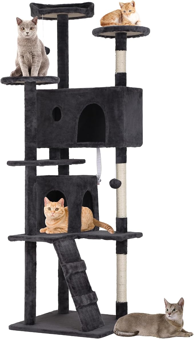 70 Inch Dark Gray Cat Tree, Tall Cat Tower - Image 7