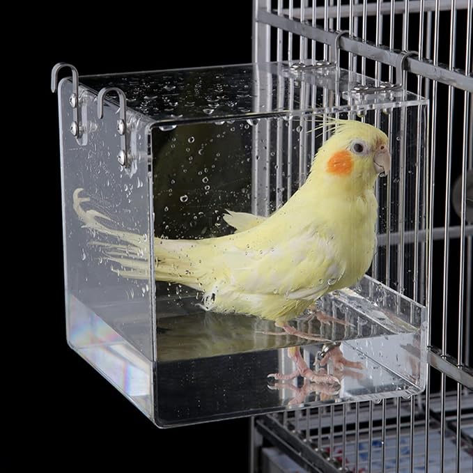 Hanging Bird Bath Cube Bird Bathtub Bath Shower Box Bowl Cage Accessory by GURECOD