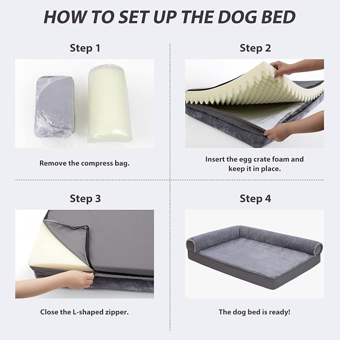 KSIIA Orthopedic Dog Bed Waterproof Flannel Bolster Couch - Image 5