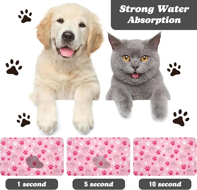 Dog Food Mat, Absorbent Water Bowl Mats Cat Pet Feeding Placemats Pink 24 * 32 - Image 2