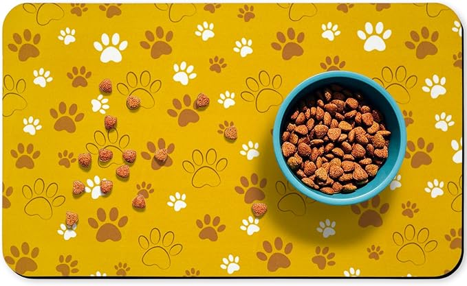 Dog Food Mat, Absorbent Water Bowl Mats Cat Pet Feeding Placemats Yellow 24 * by Zoeeya