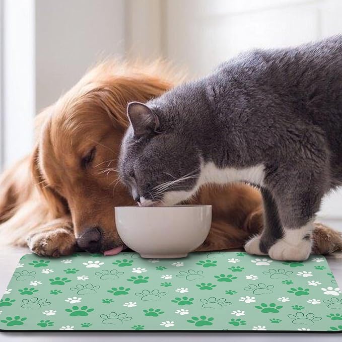 Dog Food Mat, Absorbent Water Bowl Mats Cat Pet Feeding Placemats Green 17 * 30 - Image 7