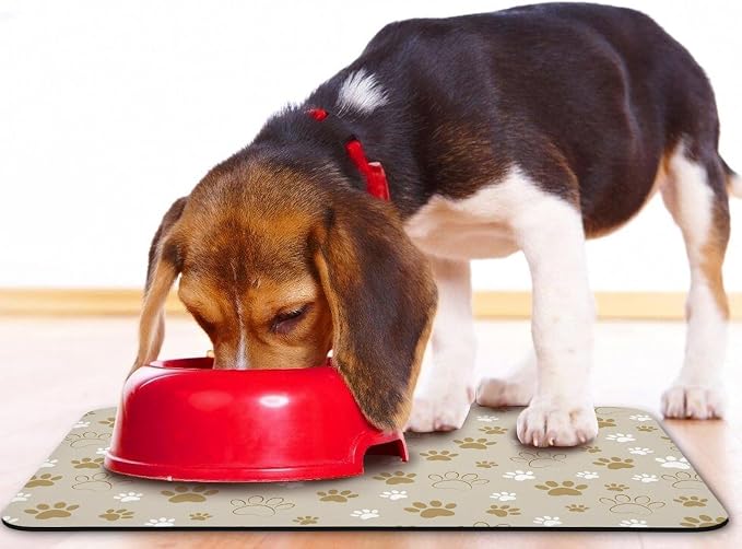 Dog Food Mat, Absorbent Water Bowl Mats Cat Pet Feeding Placemats Beige 12 * 20 - Image 6