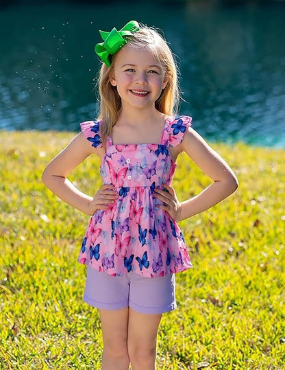 Toddler Baby Girls Summer Clothes Outfits Ruffled Sleeve Dinosaur Shirt Leopard - Image 2