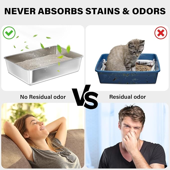 Stainless Steel Litter Box 2 Pack, XLarge Metal Litter Box - Image 4