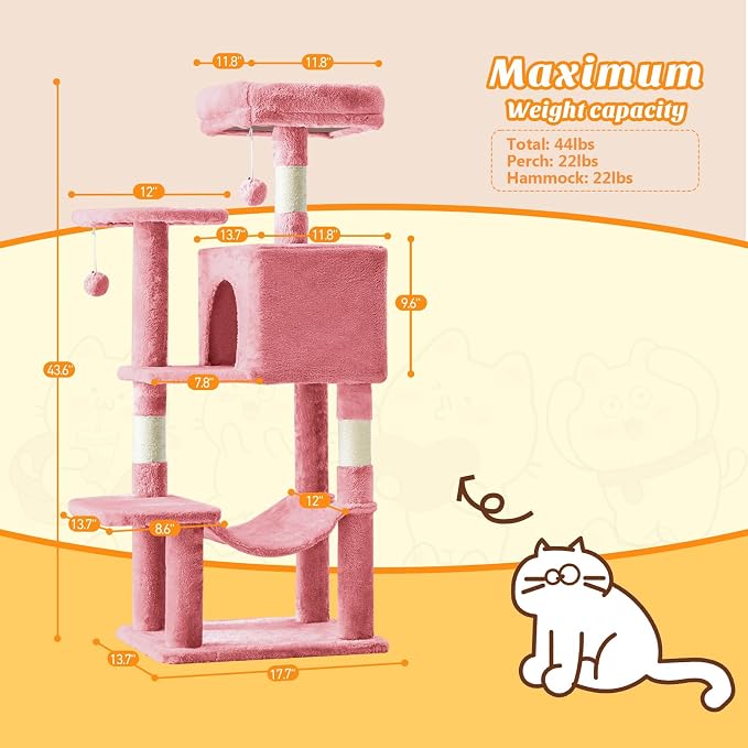 DUMOS Small 44 Inch Cat Tree Tower, Cat Climbing Tower - Image 2