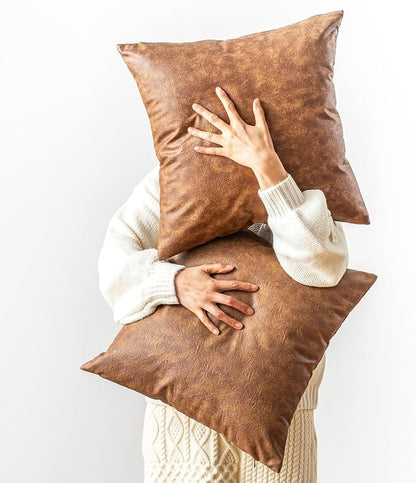 Pack of 2 Leather Throw Pillow Covers, Modern Boho Decorative Cognac Thickened by GEGELICA