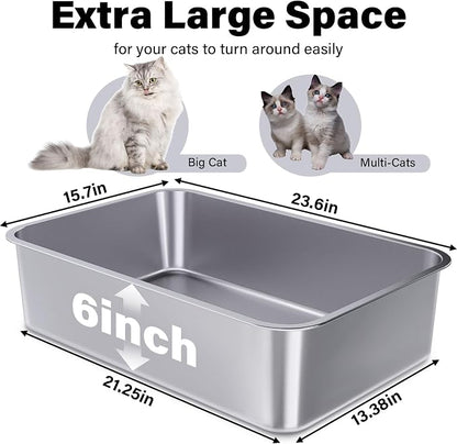 Stainless Steel Litter Box 2 Pack, 23.6“x15.7"x6" Deep Stainless Steel Cat - Image 3