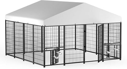 LOVMOR Outdoor Dog Kennel with Roof, Heavy Duty Steel Dog Run Enclosure by LOVMOR