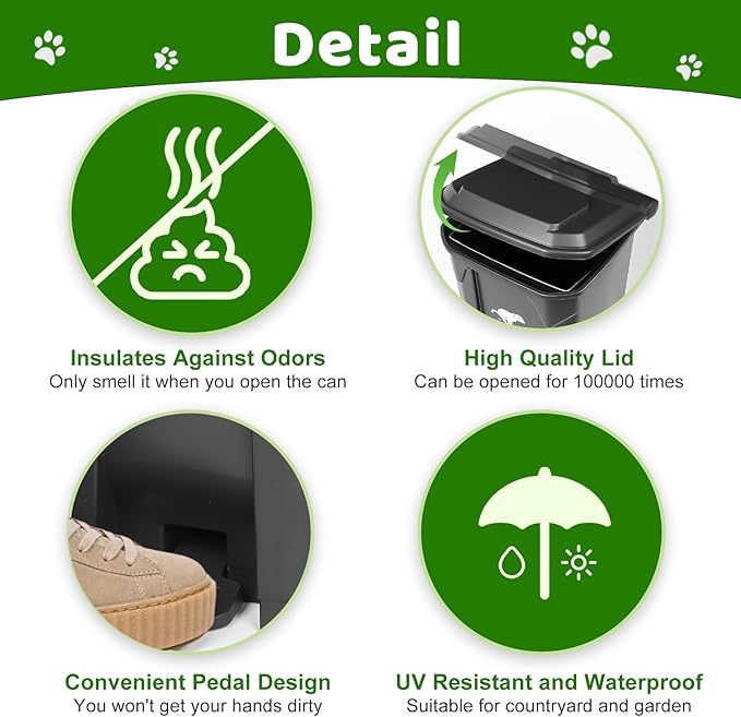 Dog Poop Trash Can Outside, 20L/5Gallon Pedal and Removable Inner Waste Bin - Image 3