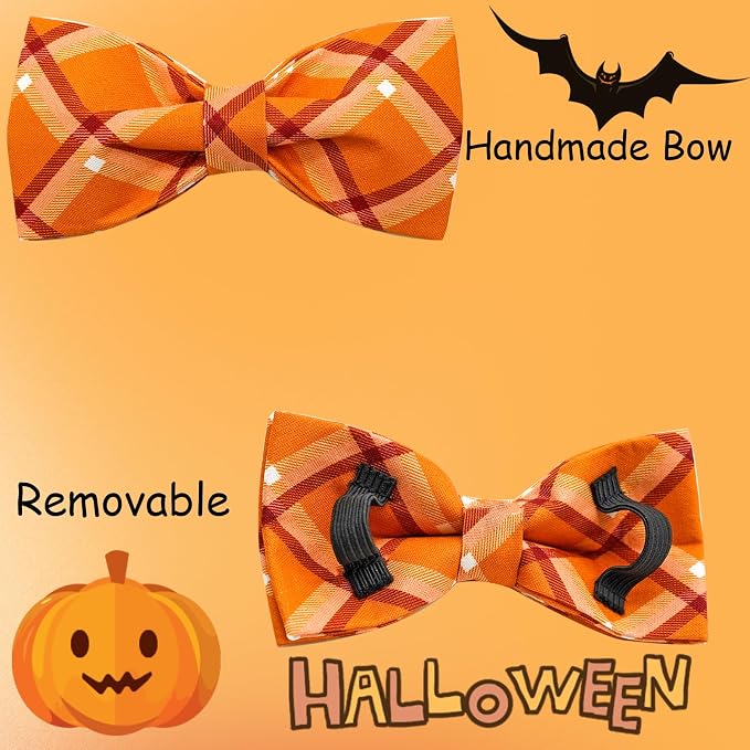 Fall Dog Collar, Pet Collar Bow Orange Plaid Dog Collar Girl Boy Holiday Pet - Image 6