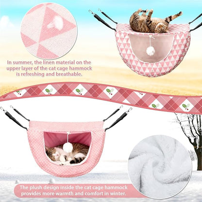 Unittype 4 Pieces Cat Cage Hammock Hanging Pet Bed Double Layer Soft Plush - Image 7