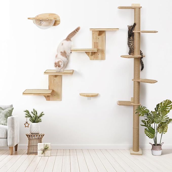 FUKUMARU Tall Cat Tree, 5 Tier Floor to Ceiling Cats Tower, Wall-Mounted Kitten - Image 8
