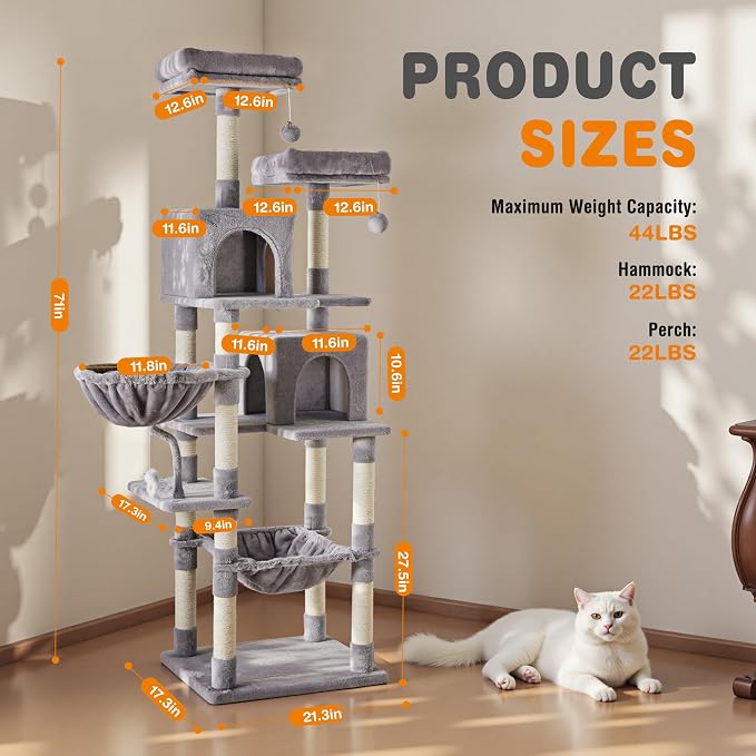 Sweetcrispy 71 inch Cat Tree Tower, Large Multi Level Cat Climbing Tower - Image 3