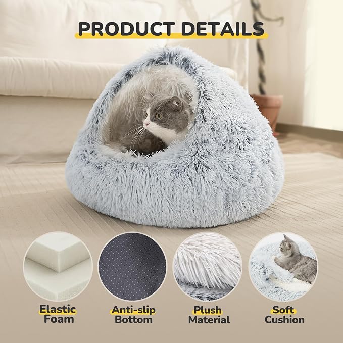 CATISM Cozy Plush Hooded Cat Bed, Indoor/Outdoor, Self-Warming Cave, Removable - Image 2